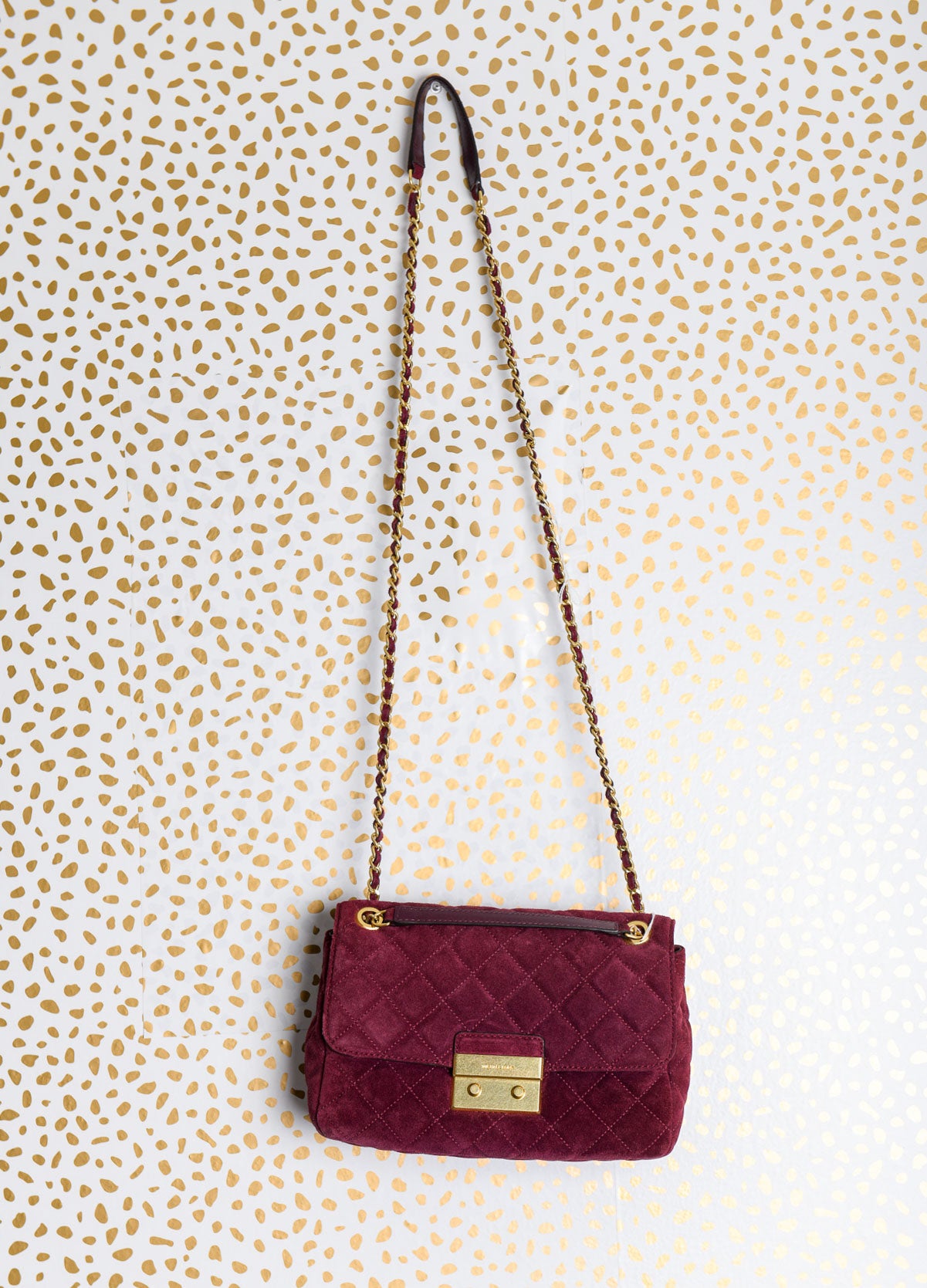 Micheal Kors plum quilted suede chain shoulder bag