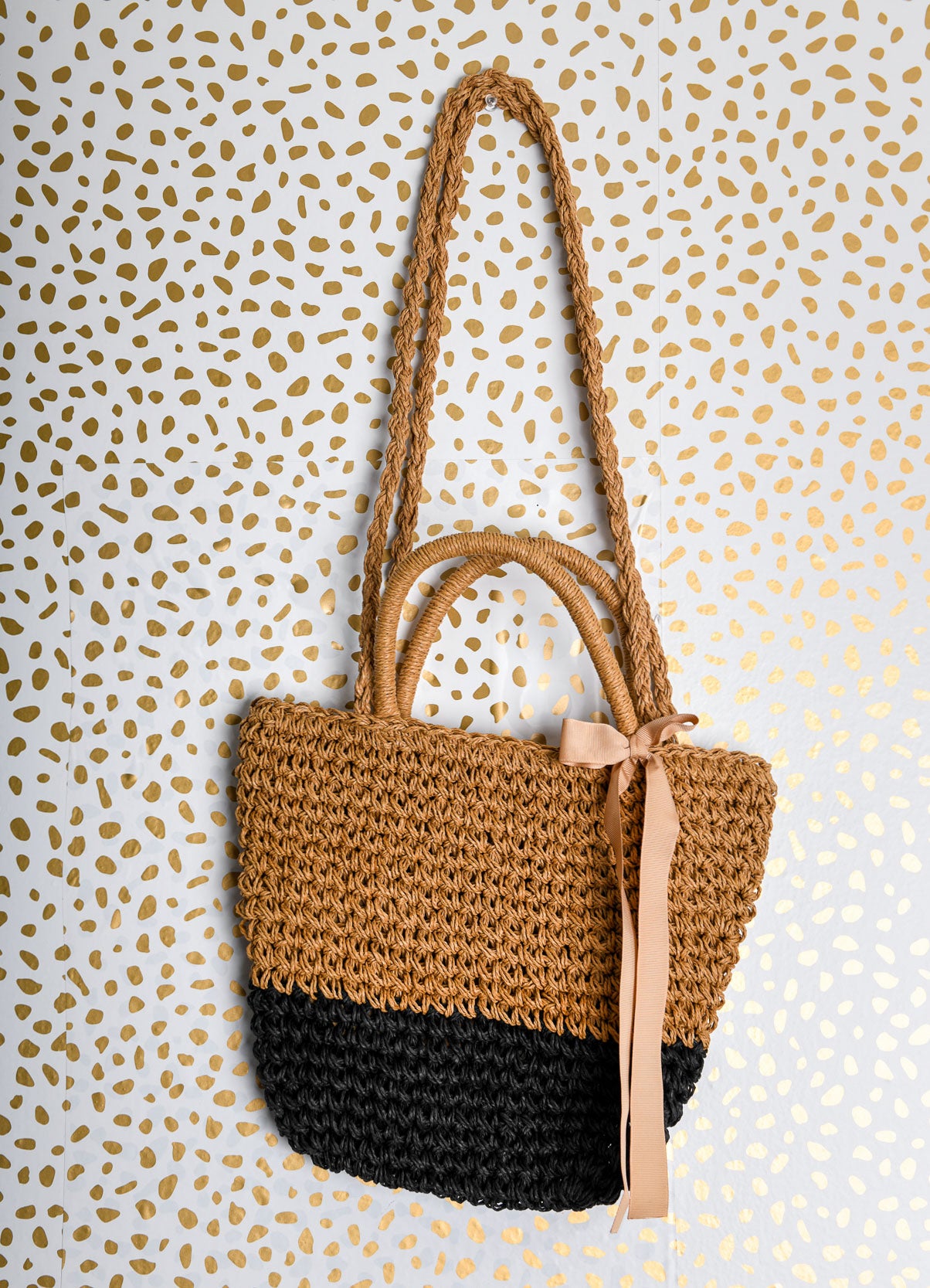 Straw woven handbag crossbody with bow