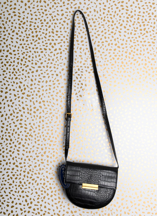 Scoop faux leather snake skin crossbody saddlebag