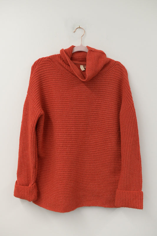 Pilcro Anthropologie Red Ribbed Knit Oversized Turtleneck Sweater Size S /EUC