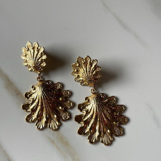 Gold shell dangle earrings