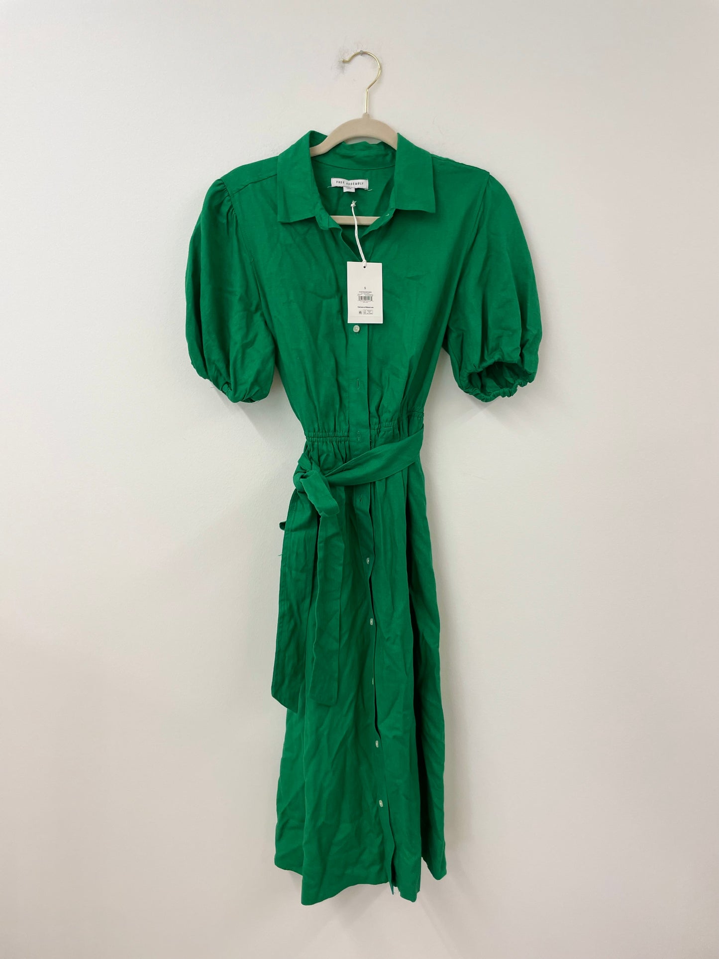 Free Assembly midi tie dress with puffed sleeves Size S / NWT