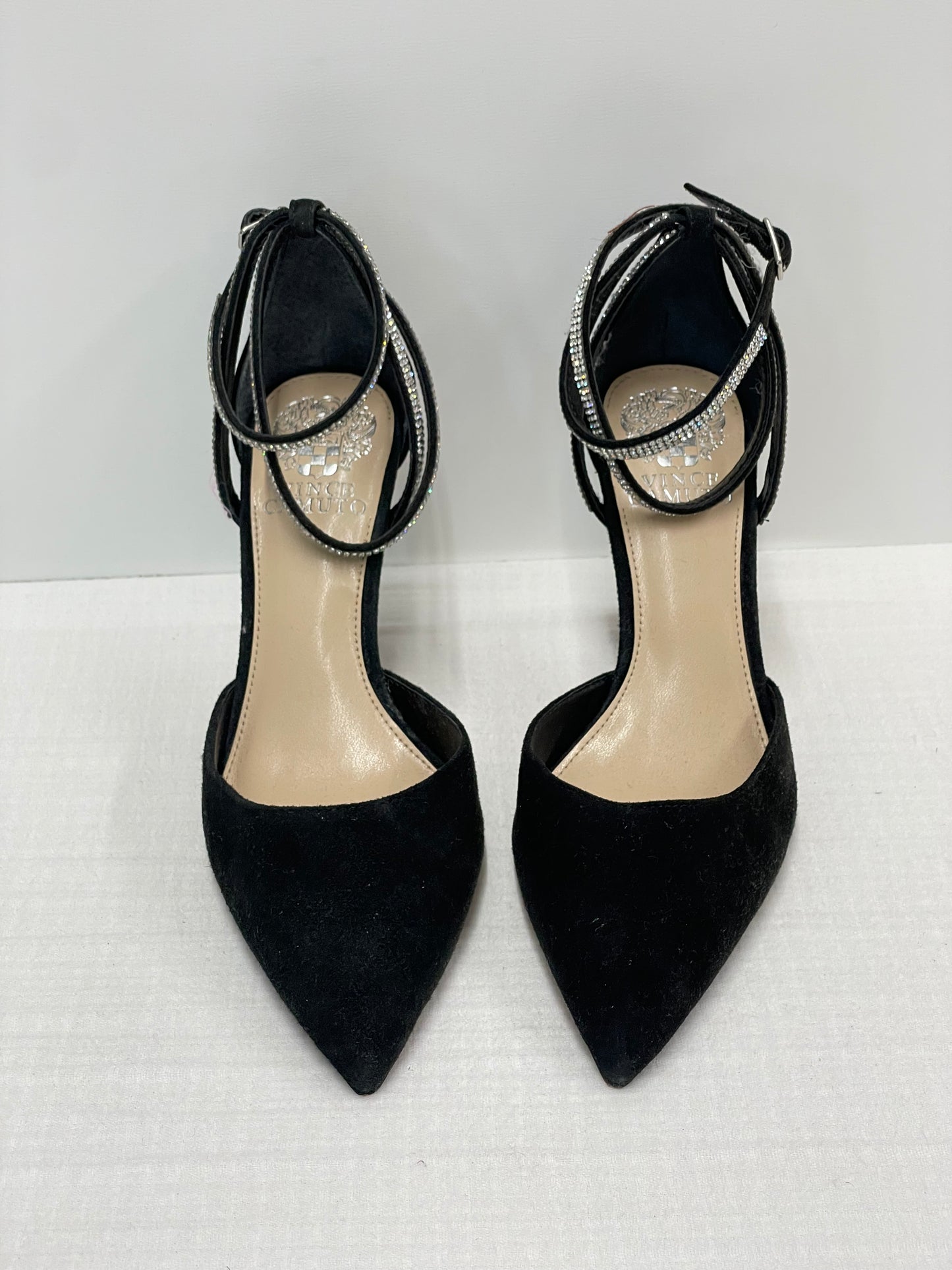 Vince Camuto Ketrinda Black Ankle Strap Suede Pump Size 7.5 / GUC