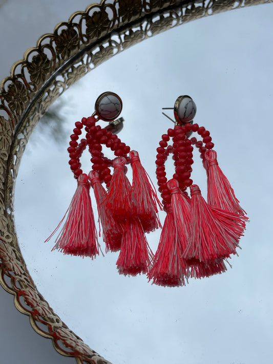 Beaded dangle tassel earrings